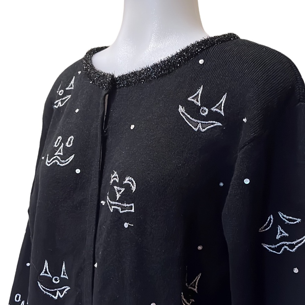 Quacker Factory Spooky Faces Cardigan Sweater Sz S**READ**